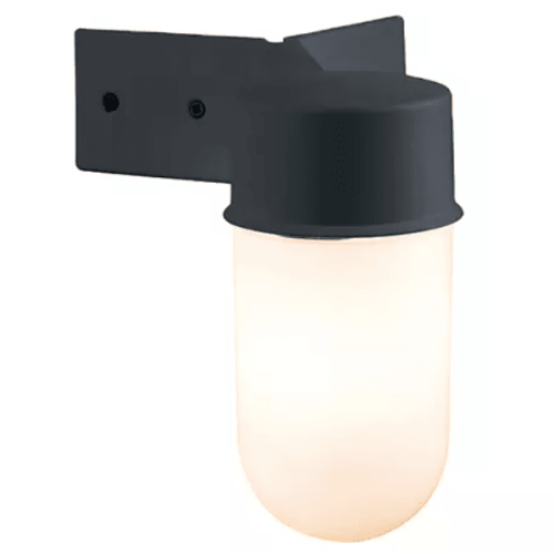 Lightweight outdoor wall light white glass, black polycarbonate IP44, E27