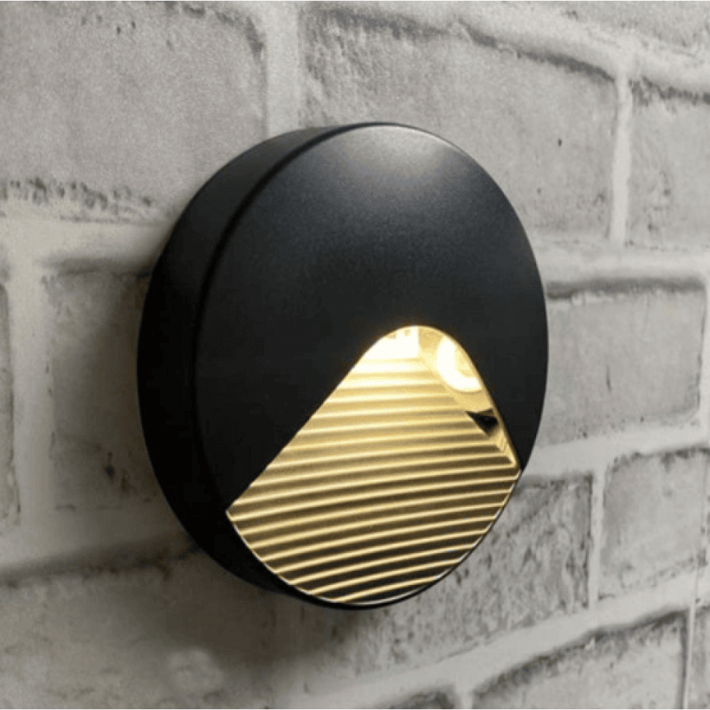 Justin IP65 LED Round outdoor step Surface Brick Wall Light Black white