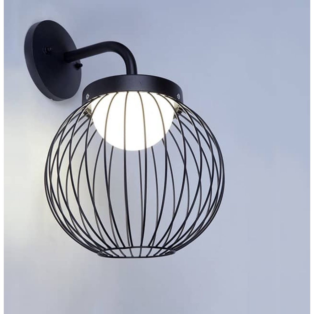 High Black Globe LED Modern Outdoor Wall Light