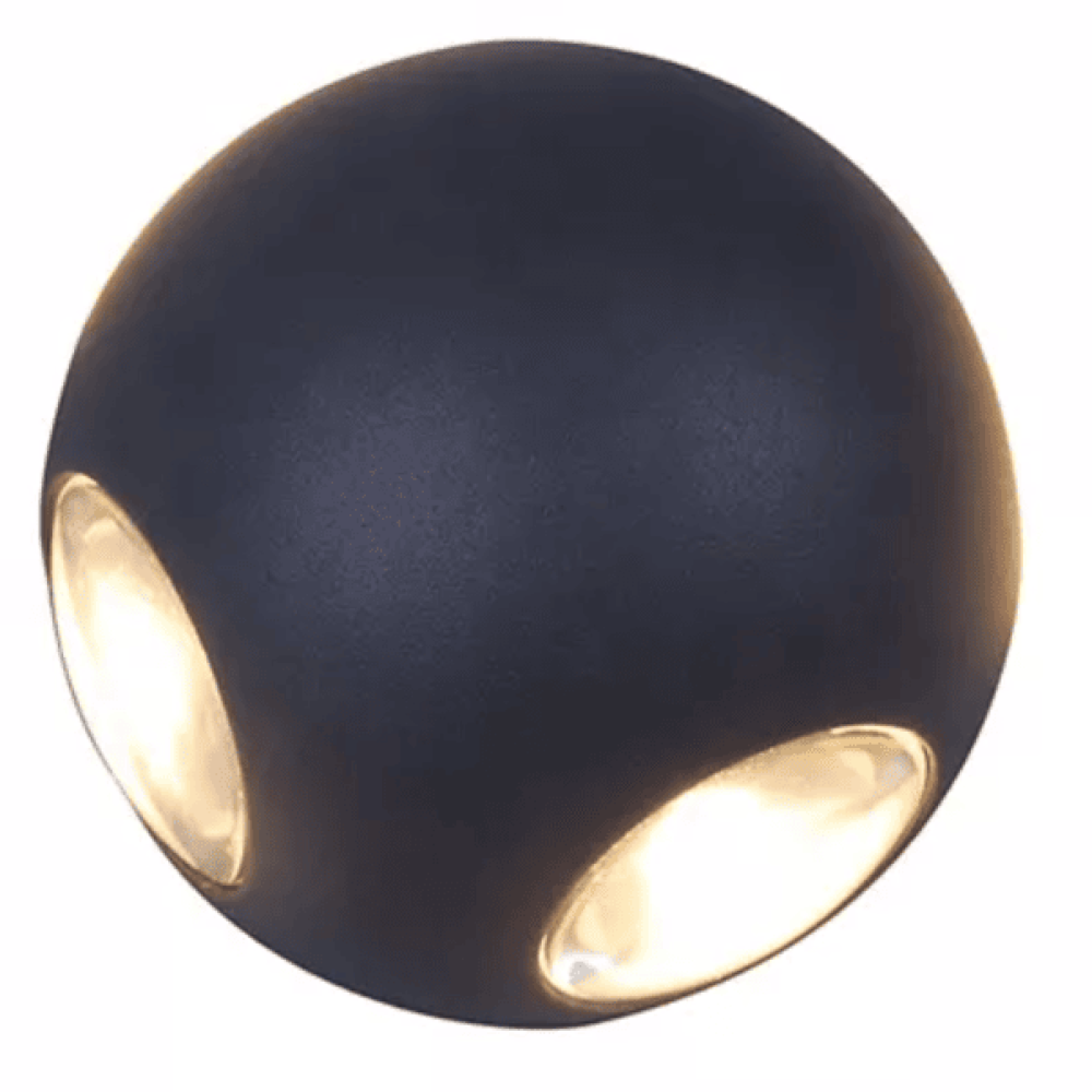 4W IP54 Globe Lampada da parete a LED bianco nero luminoso quadrifacciale